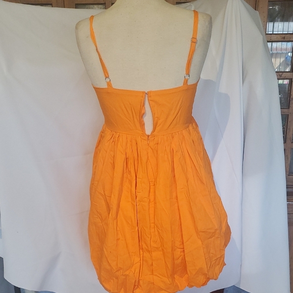 Orange Pleated Tiered Mini Sundress - Picture 2 of 7